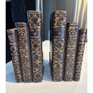 Pair Vintage Message Heavy Bookends For Shelf Art Message Faux Brass Painted 7"